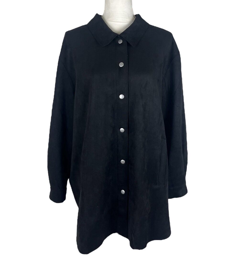 MarlaWynne Suede Black Snap Modern Shacket Minimalist Capsule Plus Size 2X NWT